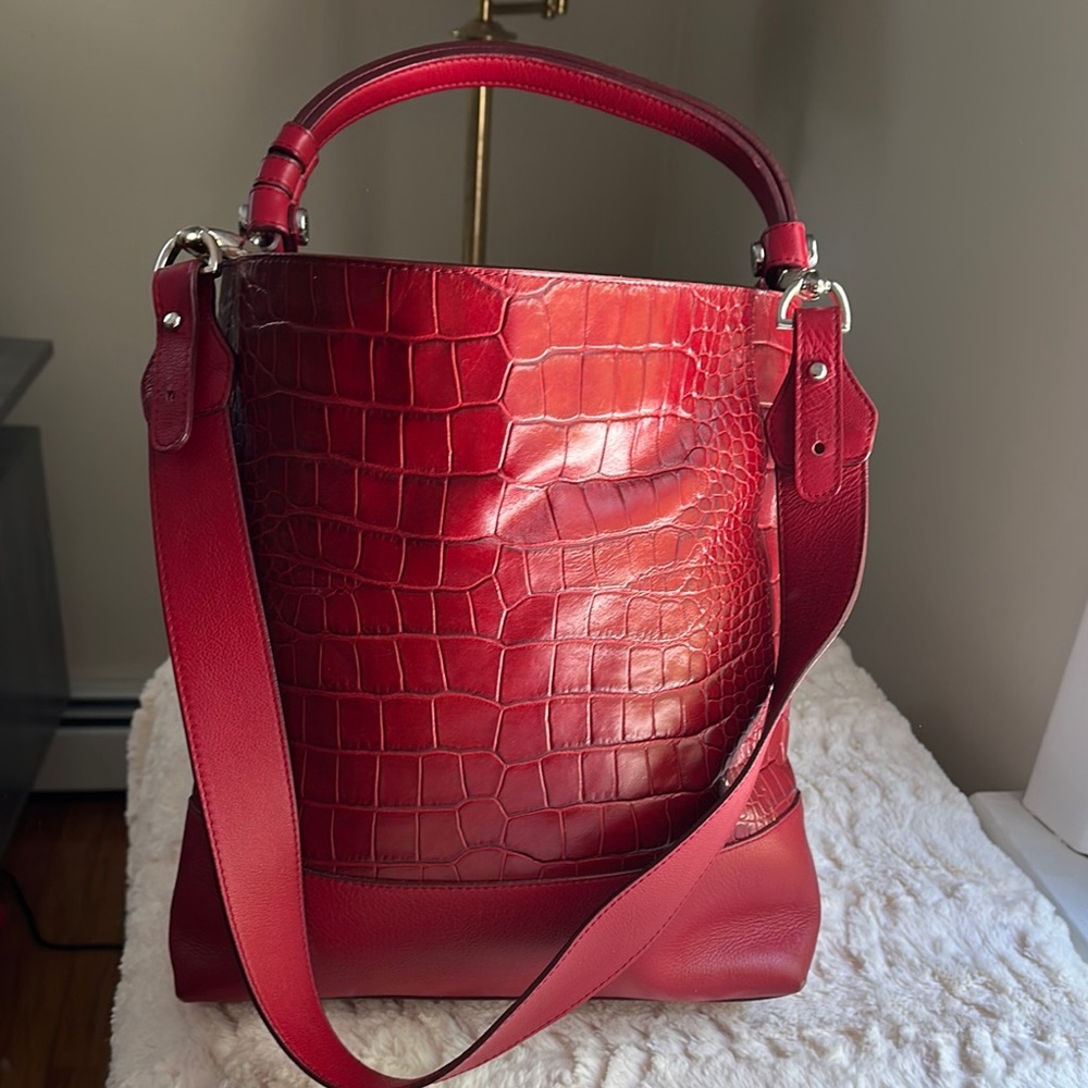 FURLA Red Croc-Embossed Leather Tote